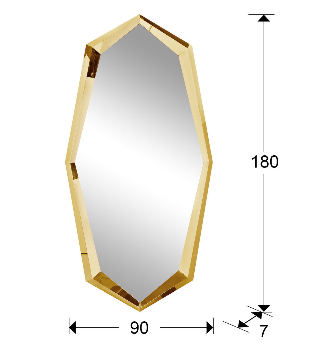 Espejo London 180 × 90 oro - medidas