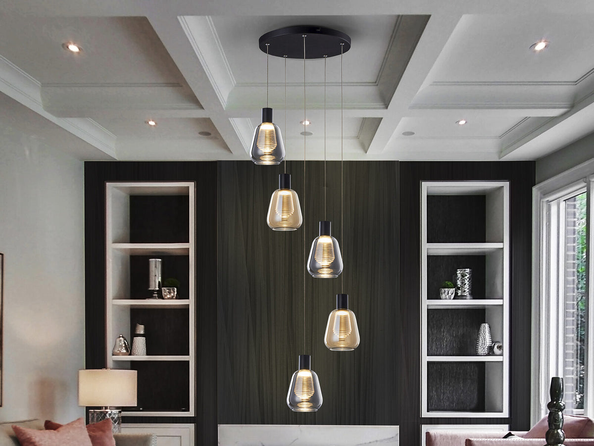 Lámpara de techo Carisa 5 luces Ø40 negro y ámbar (i3)