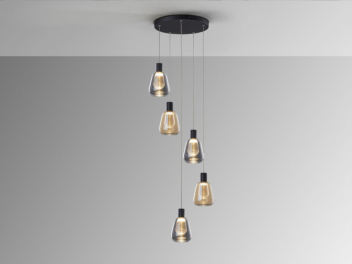 Lámpara de techo Carisa 5 luces Ø40 negro y ámbar (i3)