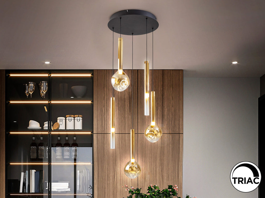 Lámpara de techo Essenza 5 luces negro y dorado