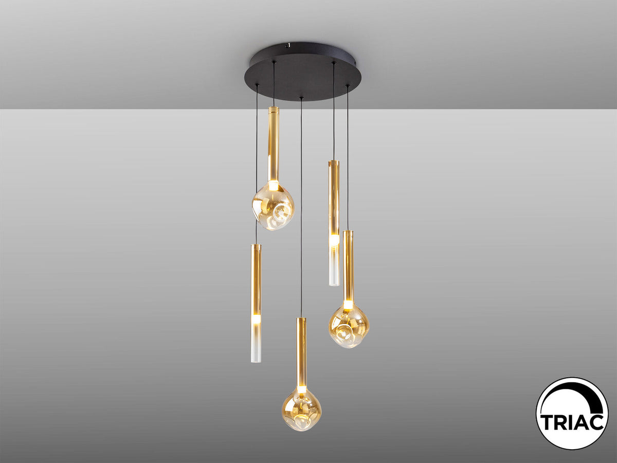 Lámpara de techo Essenza 5 luces negro y dorado