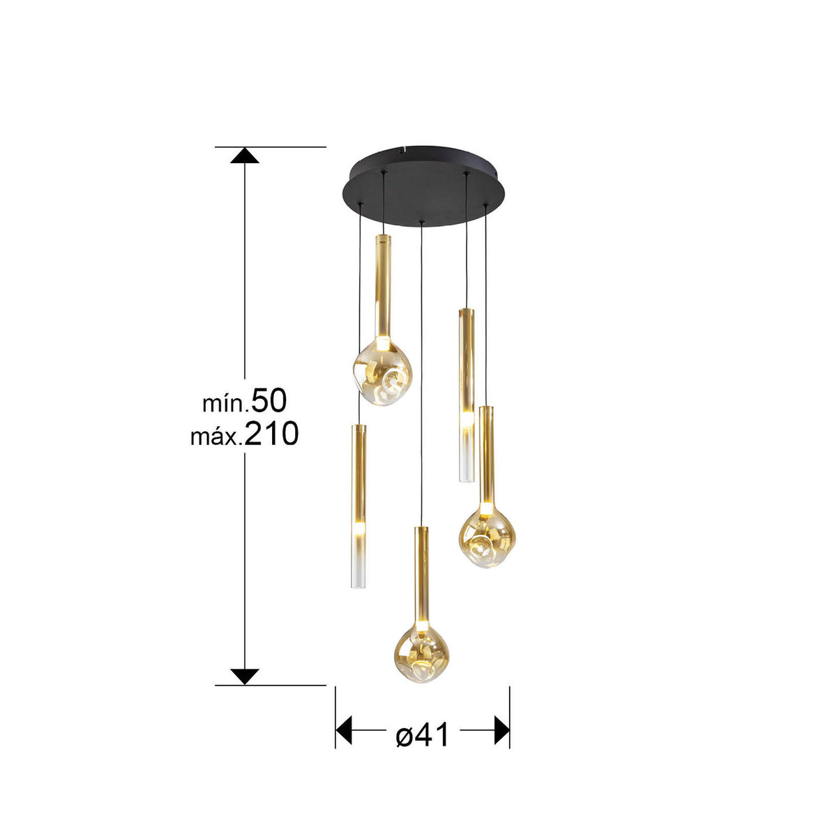 Lámpara de techo Essenza 5 luces negro y dorado - medidas