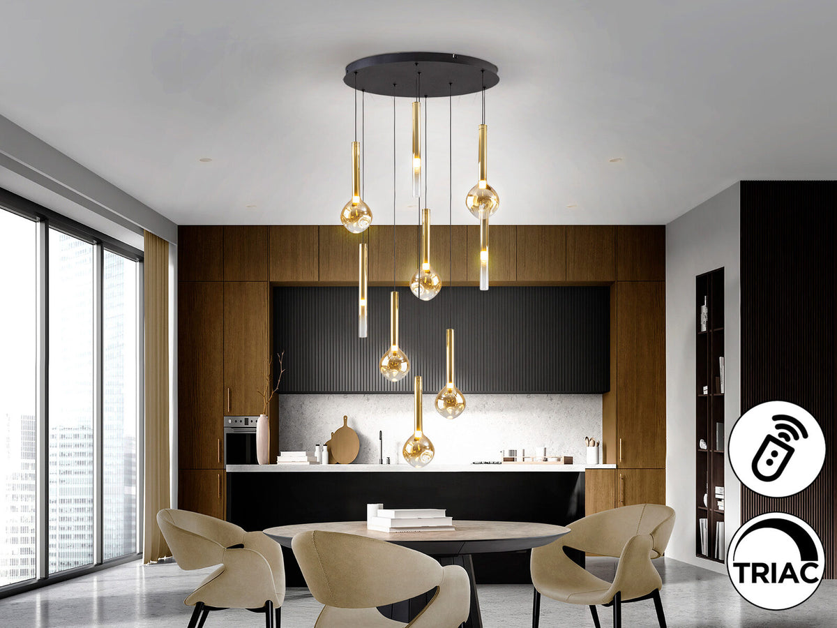 Lámpara de techo Essenza 9 luces negro y dorado