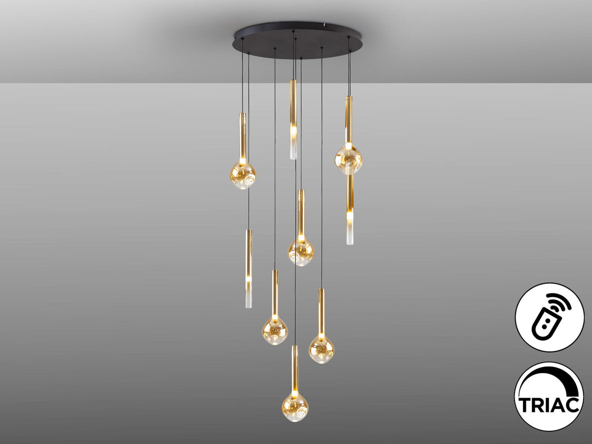 Lámpara de techo Essenza 9 luces negro y dorado