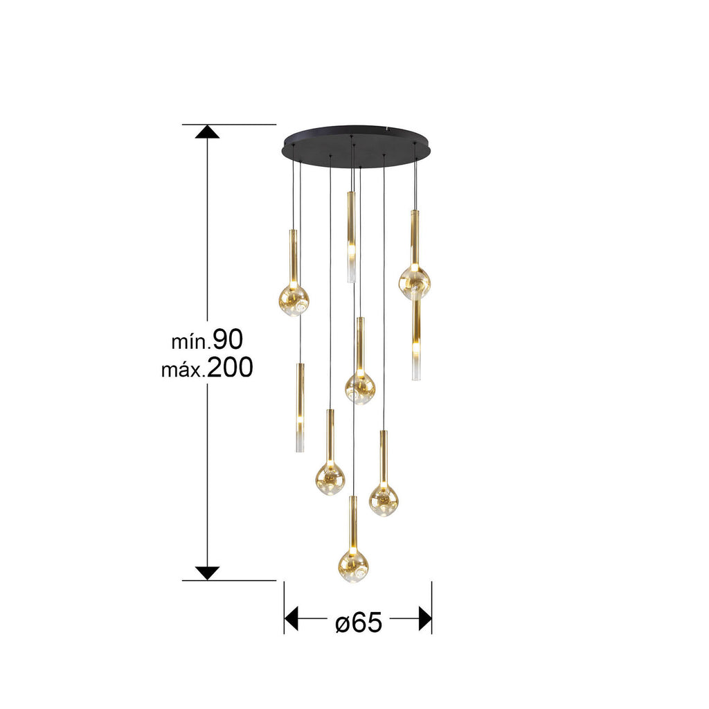 Lámpara de techo Essenza 9 luces negro y dorado - medidas