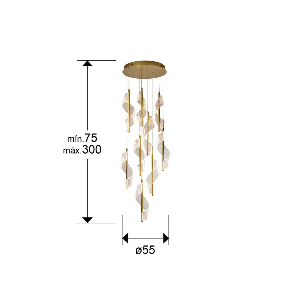 Lámpara de techo Velas 9 luces oro mate dimable - medidas
