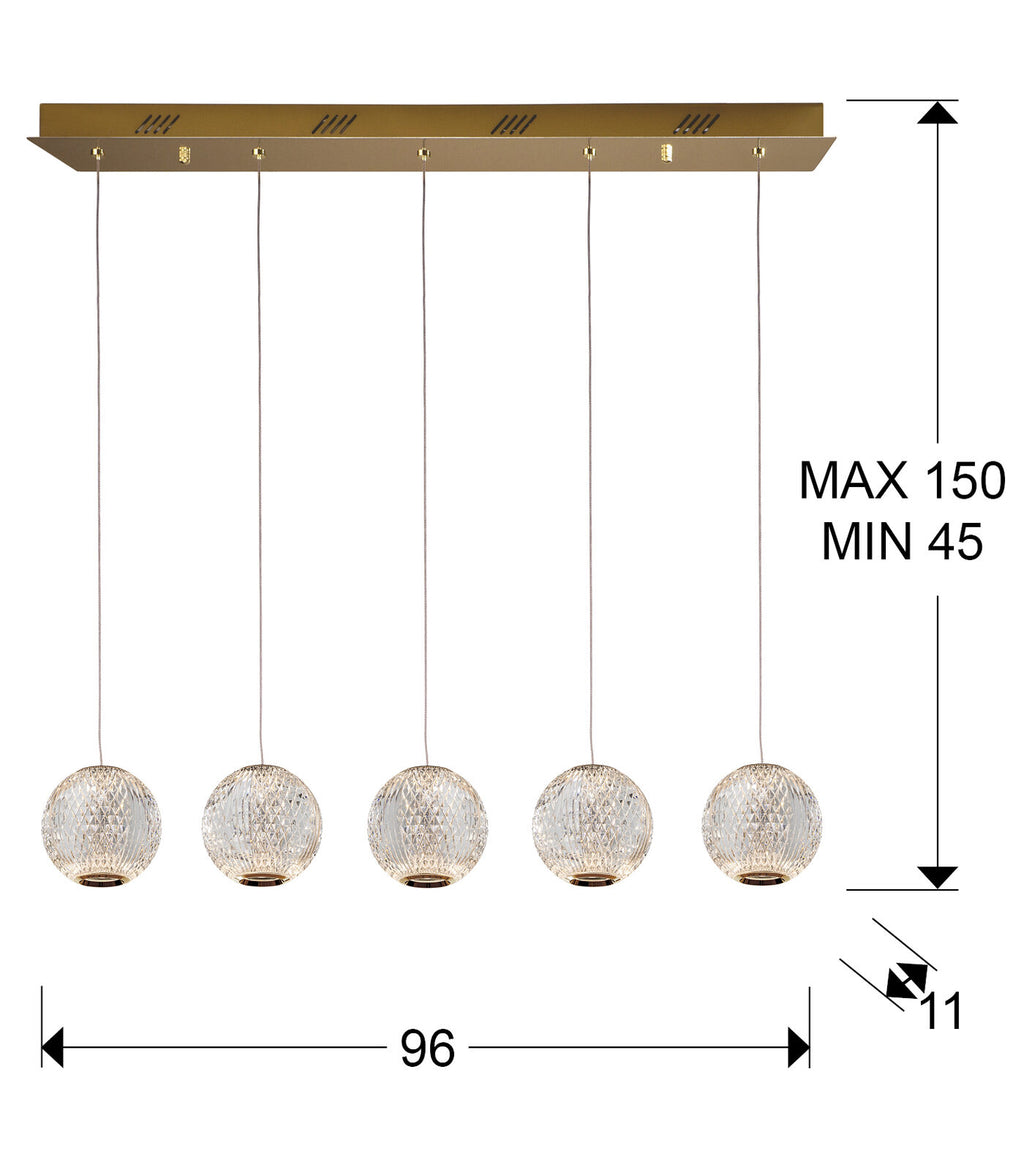 Lámpara de techo Austral 5 luces oro 96 cm - medidas