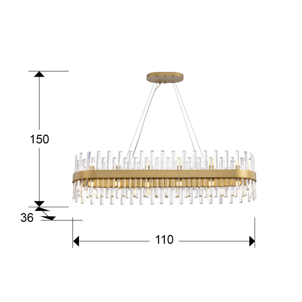 Lámpara de techo grande Grace 28 luces ovalada oro - medidas