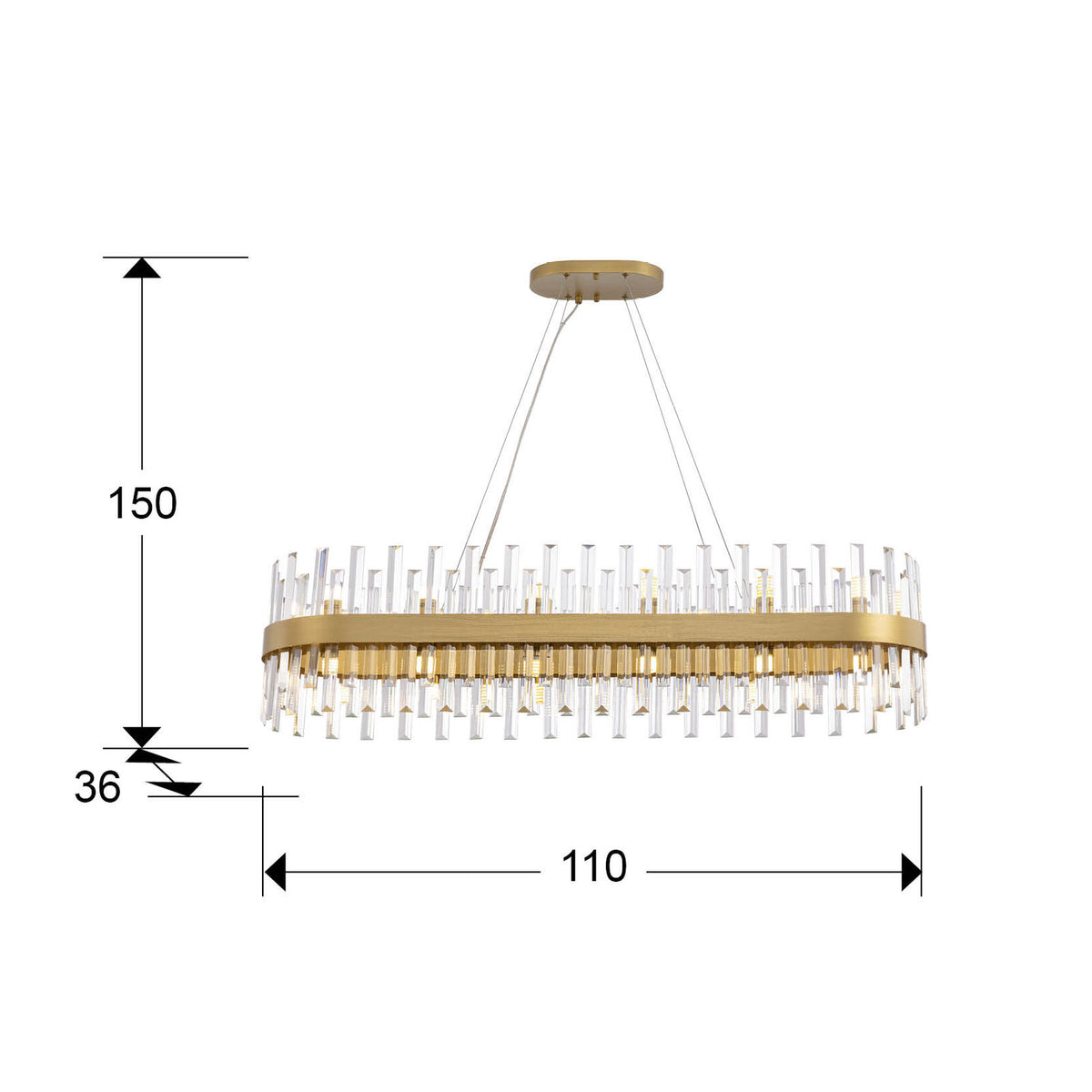 Lámpara de techo grande Grace 28 luces ovalada oro - medidas