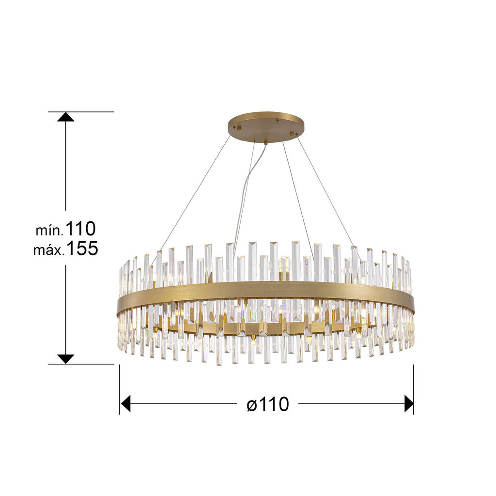 Lámpara de techo grande Grace 26 luces redonda Ø110 oro - medidas
