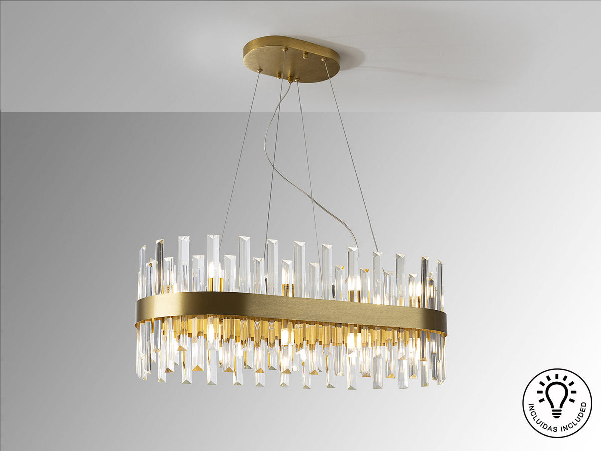 Lámpara de techo Grace ovalada 20 luces oro