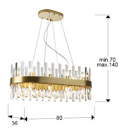 Lámpara de techo Grace ovalada 20 luces oro - medidas