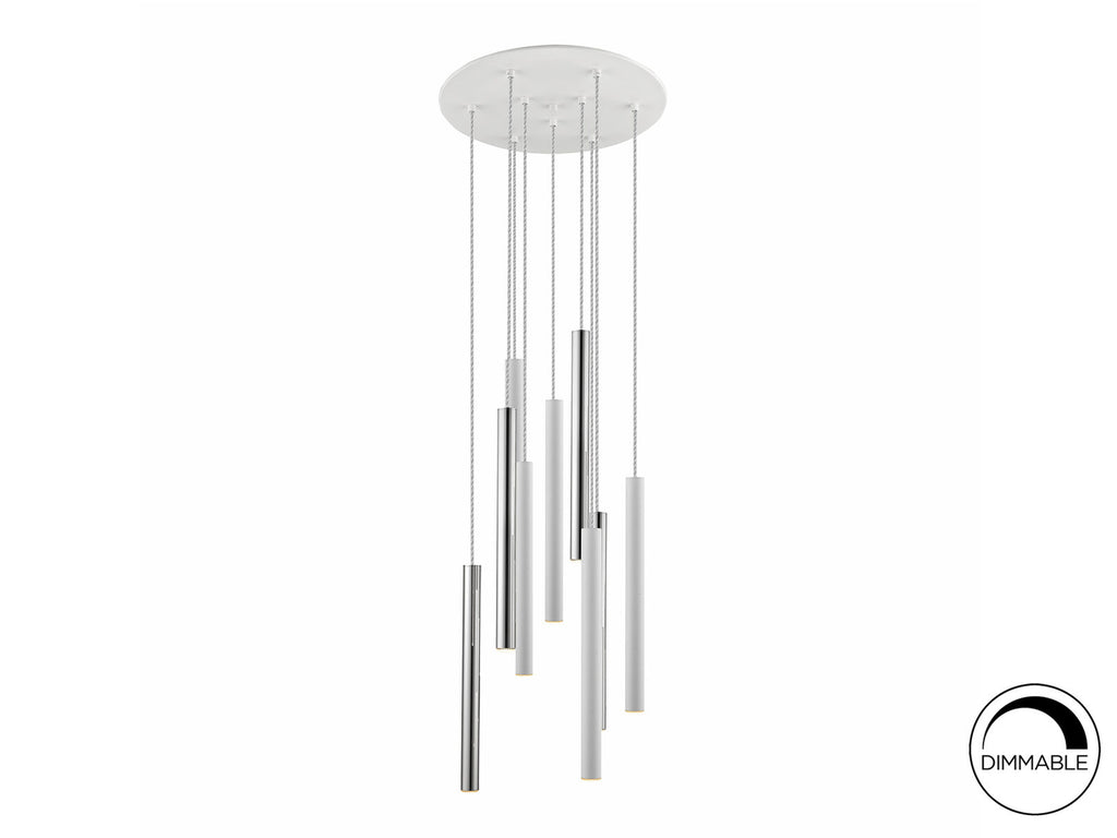 Lámpara de techo Varas 9 luces cromo y blanco