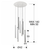 Lámpara de techo Varas 9 luces cromo y blanco - medidas