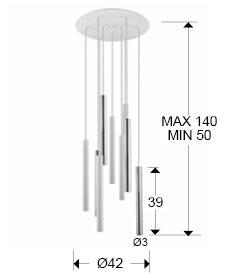 Lámpara de techo Varas 9 luces cromo y blanco - medidas