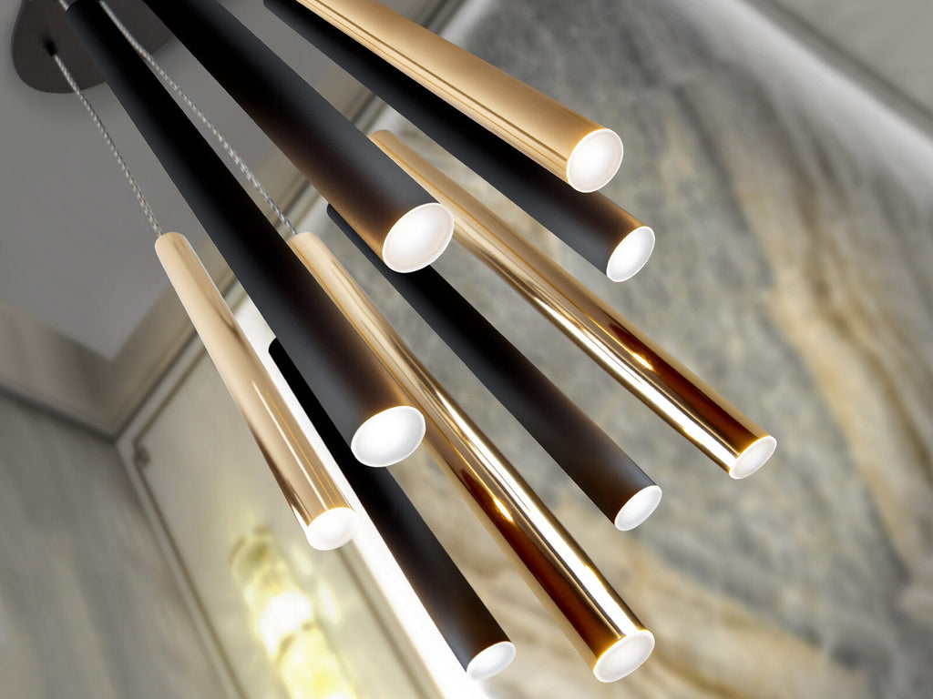 Lámpara de techo Varas 9 luces oro y negro dimable