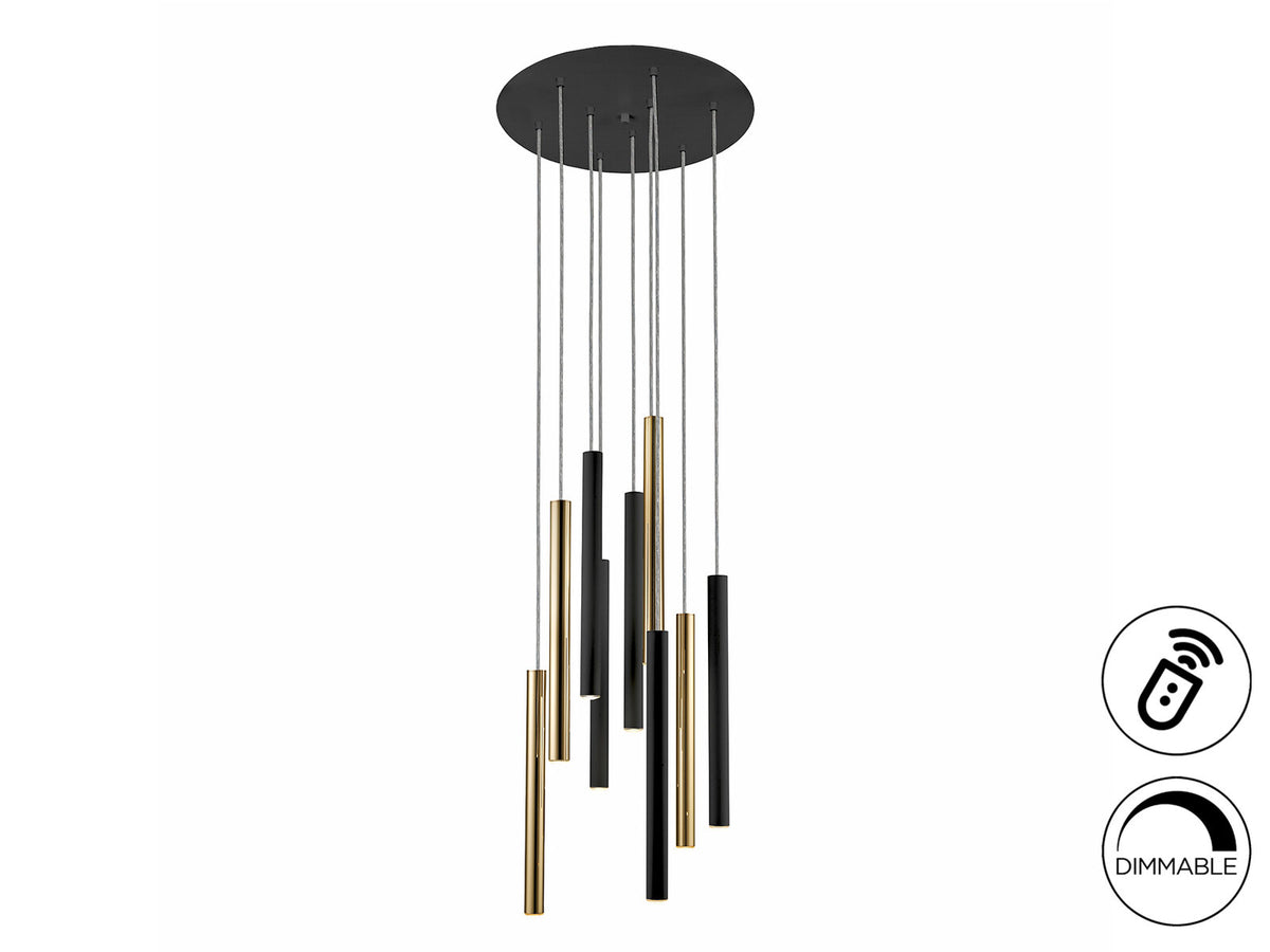 Lámpara de techo Varas 9 luces oro y negro dimable