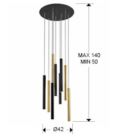Lámpara de techo Varas 9 luces oro y negro dimable - medidas