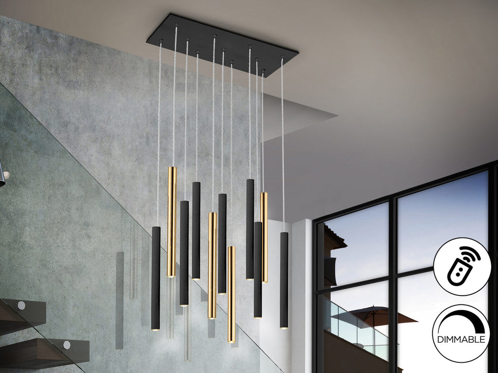 Lámpara de techo Varas 11 luces oro y negro dimable