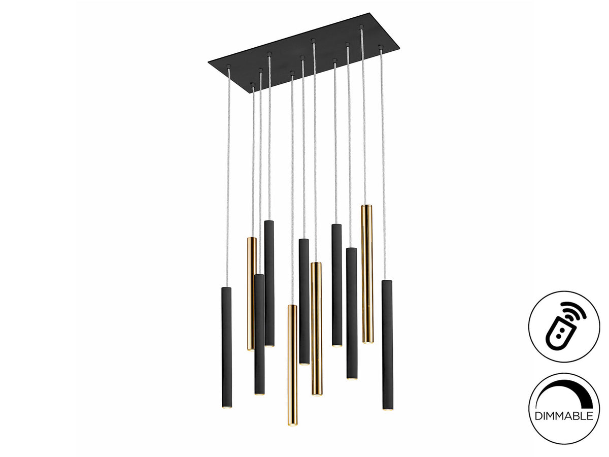 Lámpara de techo Varas 11 luces oro y negro dimable