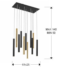 Lámpara de techo Varas 11 luces oro y negro dimable - medidas
