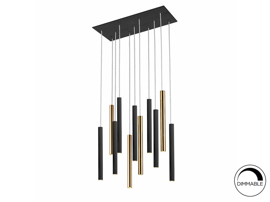 Lámpara de techo Varas 11 luces oro y negro