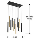 Lámpara de techo Varas 11 luces oro y negro - medidas