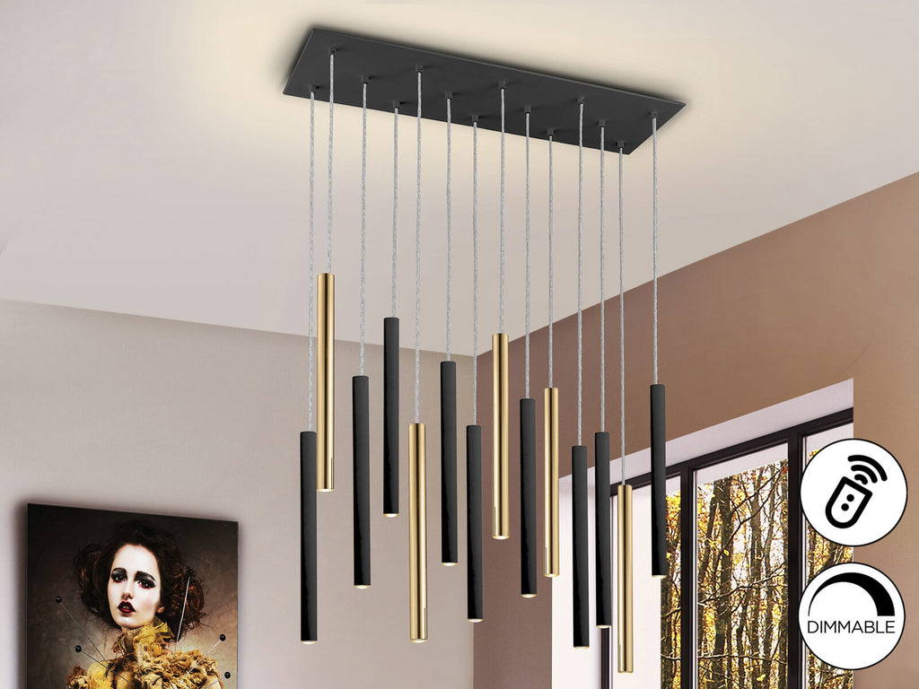 Lámpara de techo Varas 14 luces oro y negro dimable