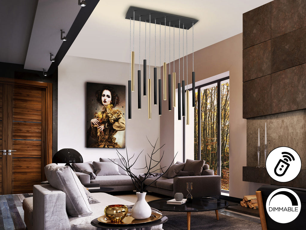 Lámpara de techo Varas 14 luces oro y negro dimable