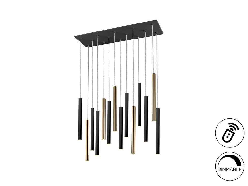 Lámpara de techo grande Varas 14 luces oro y negro con mando