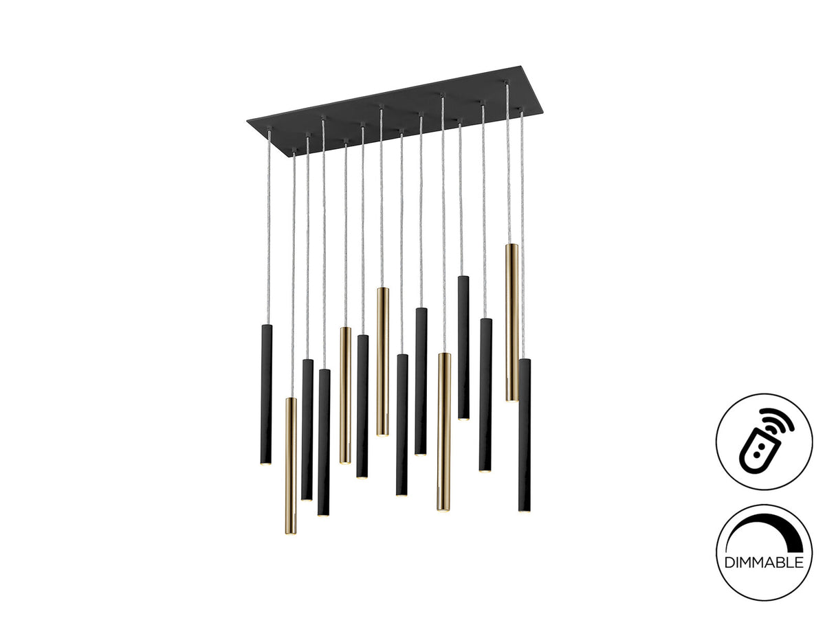 Lámpara de techo grande Varas 14 luces oro y negro con mando