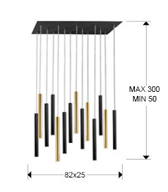 Lámpara de techo grande Varas 14 luces oro y negro - medidas