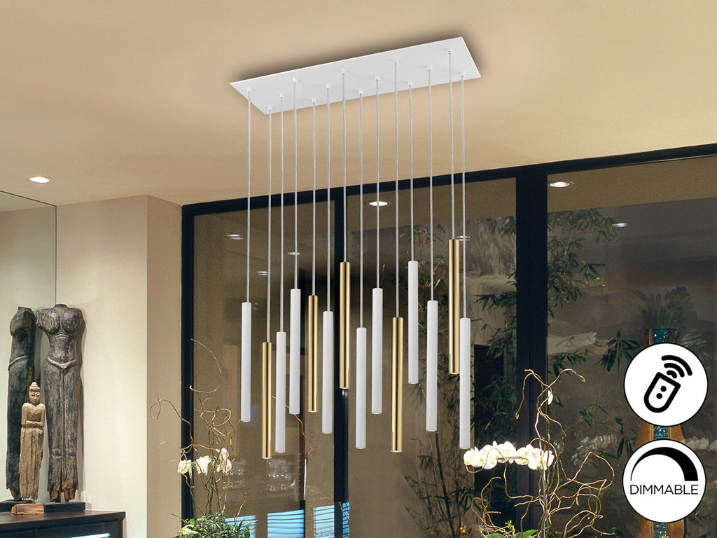 Lámpara de techo Varas 14 luces oro y blanco dimable