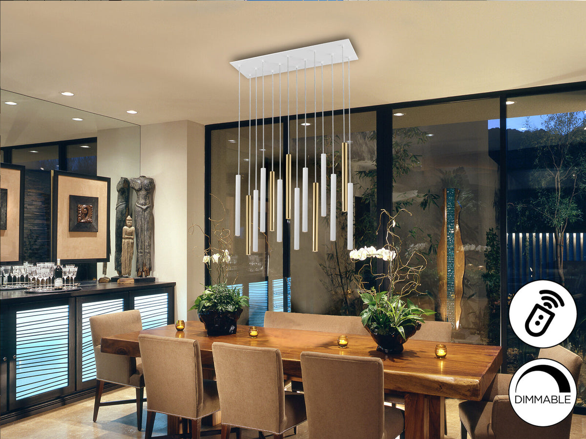 Lámpara de techo Varas 14 luces oro y blanco dimable