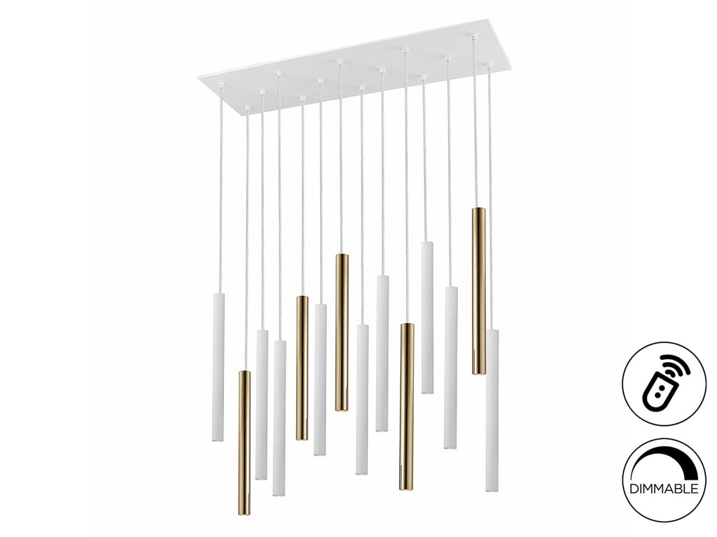 Lámpara de techo Varas 14 luces oro y blanco dimable