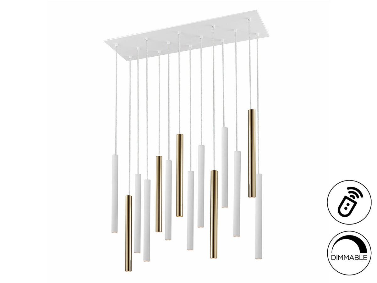 Lámpara de techo Varas 14 luces oro y blanco dimable