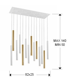 Lámpara de techo Varas 14 luces oro y blanco dimable - medidas