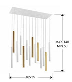Lámpara de techo Varas 14 luces oro y blanco dimable - medidas