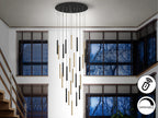 Lámpara de techo grande Varas 25 luces redonda oro y negro con mando