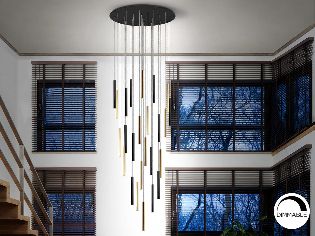 Lámpara de techo grande Varas 25 luces redonda oro y negro