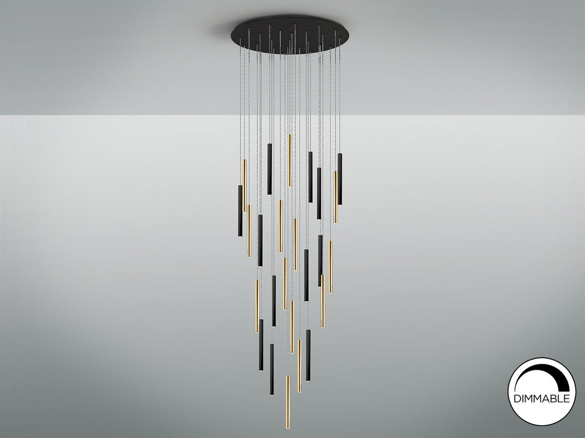 Lámpara de techo grande Varas 25 luces redonda oro y negro