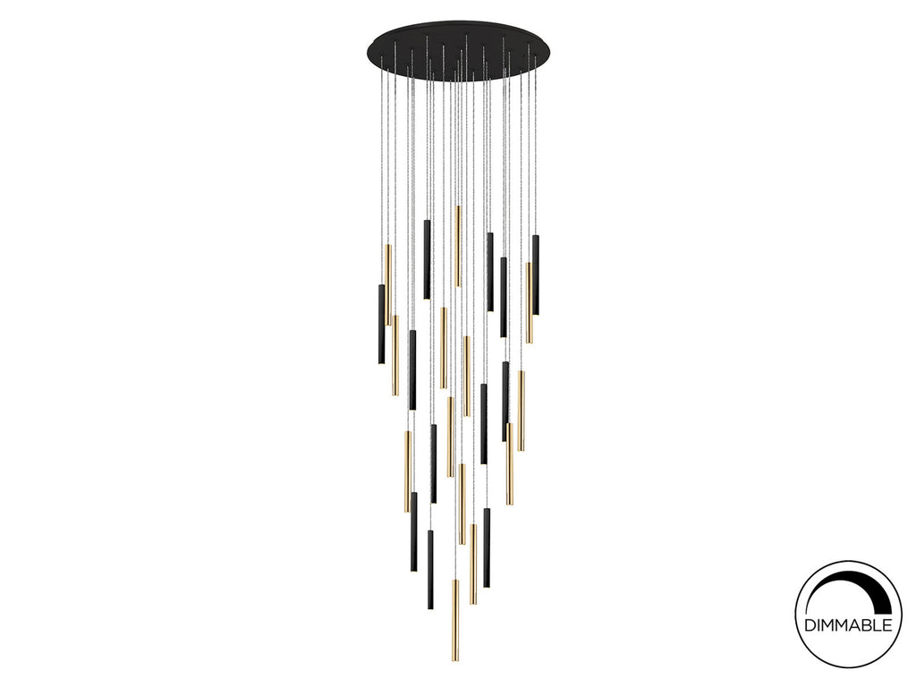 Lámpara de techo grande Varas 25 luces redonda oro y negro