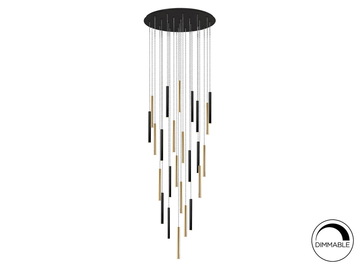 Lámpara de techo grande Varas 25 luces redonda oro y negro