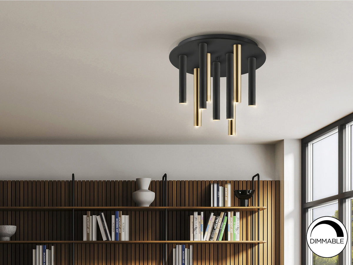 Plafón LED Varas 9 luces oro y negro dimable
