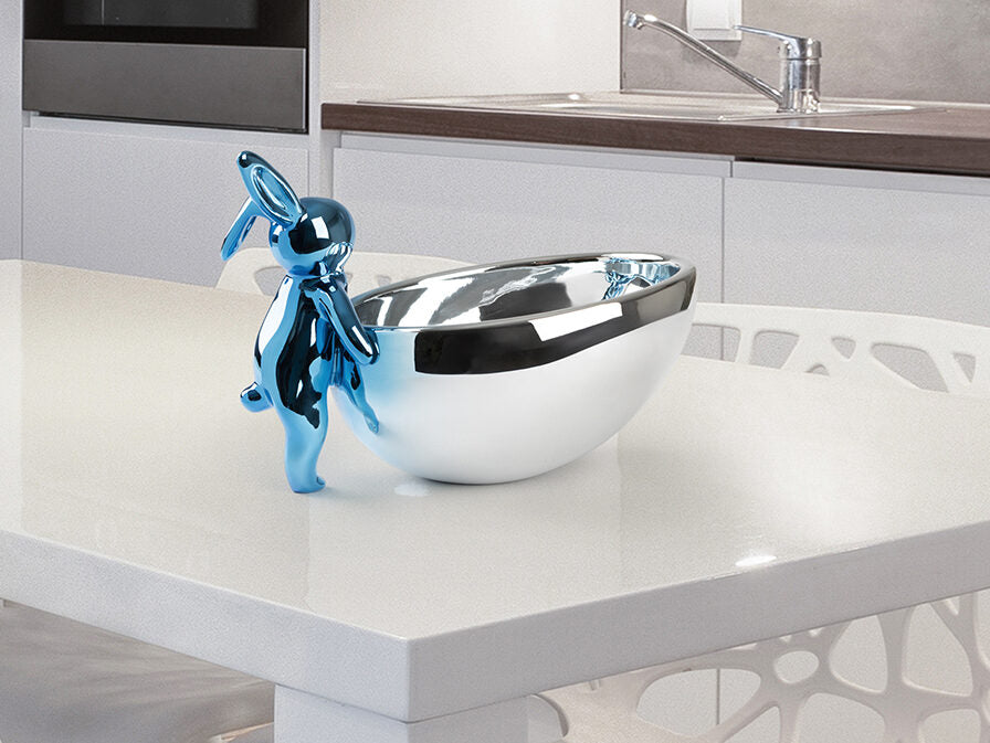 Figura decorativa Cuenco Rabbit azul y plata