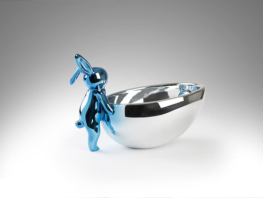 Figura decorativa Cuenco Rabbit azul y plata