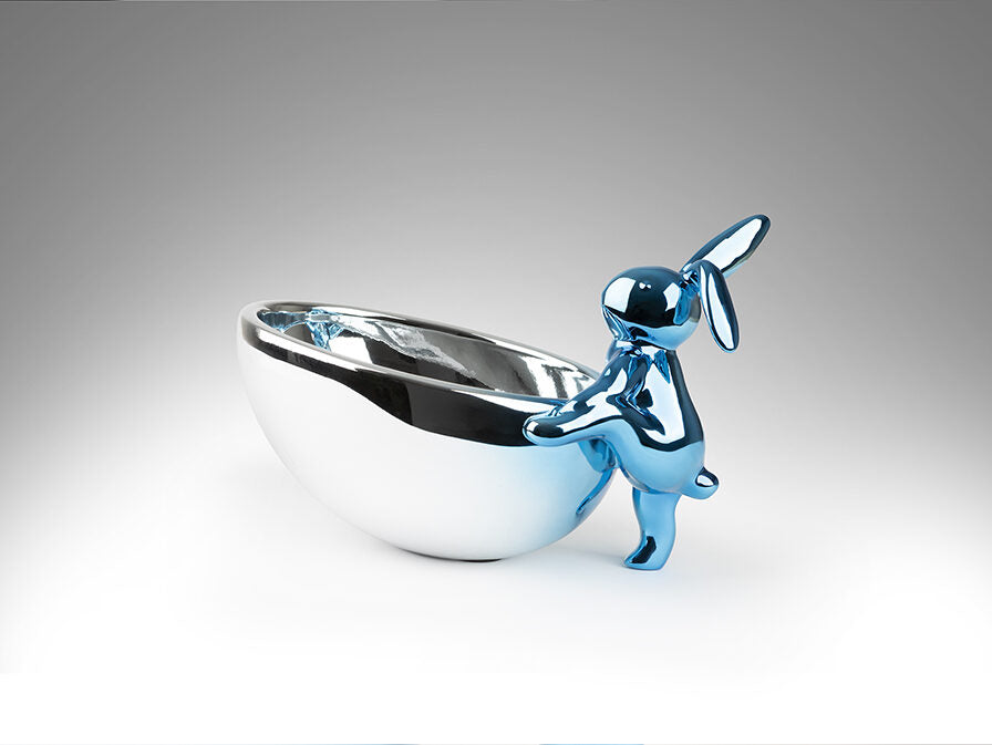 Figura decorativa Cuenco Rabbit azul y plata
