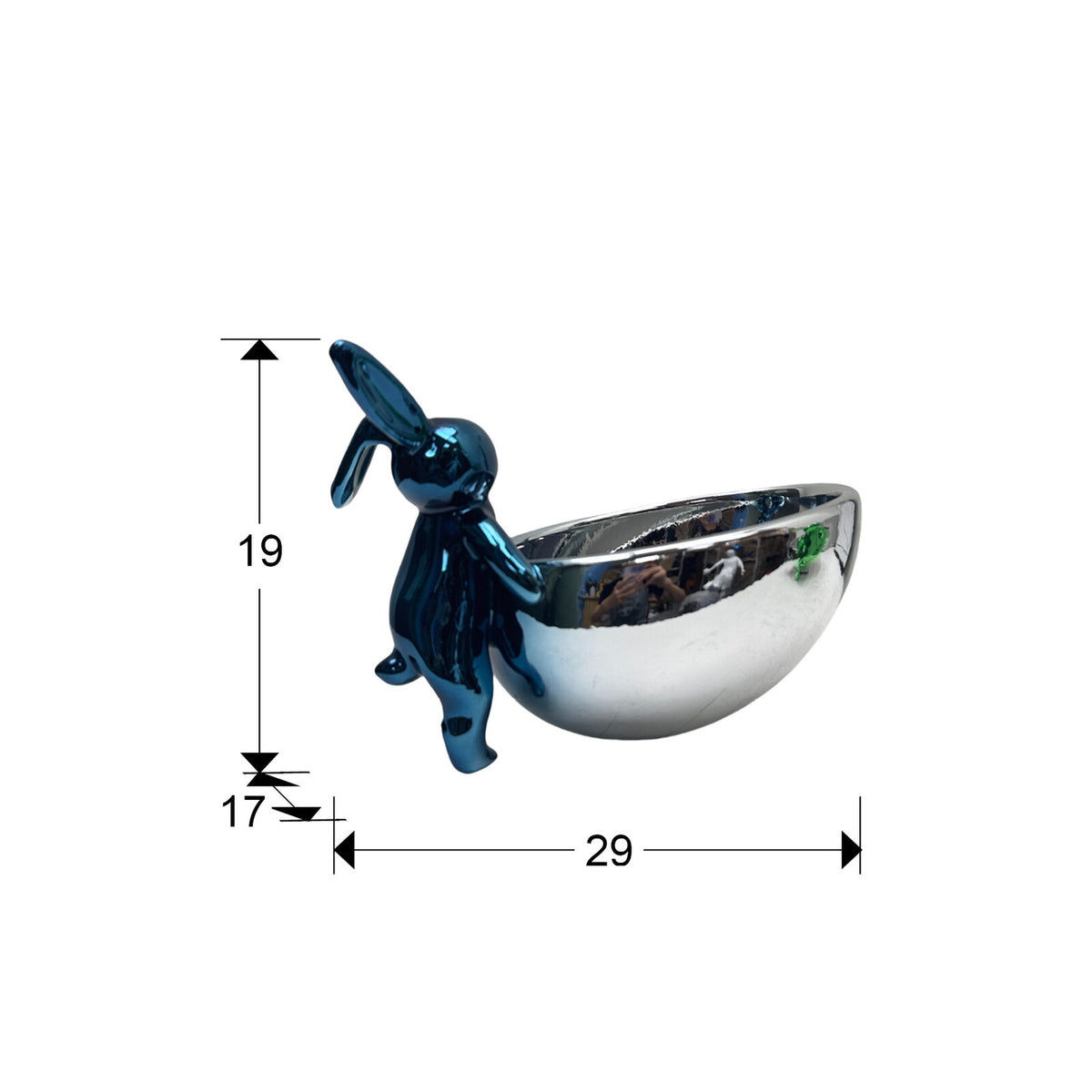 Figura decorativa Cuenco Rabbit azul y plata - medidas