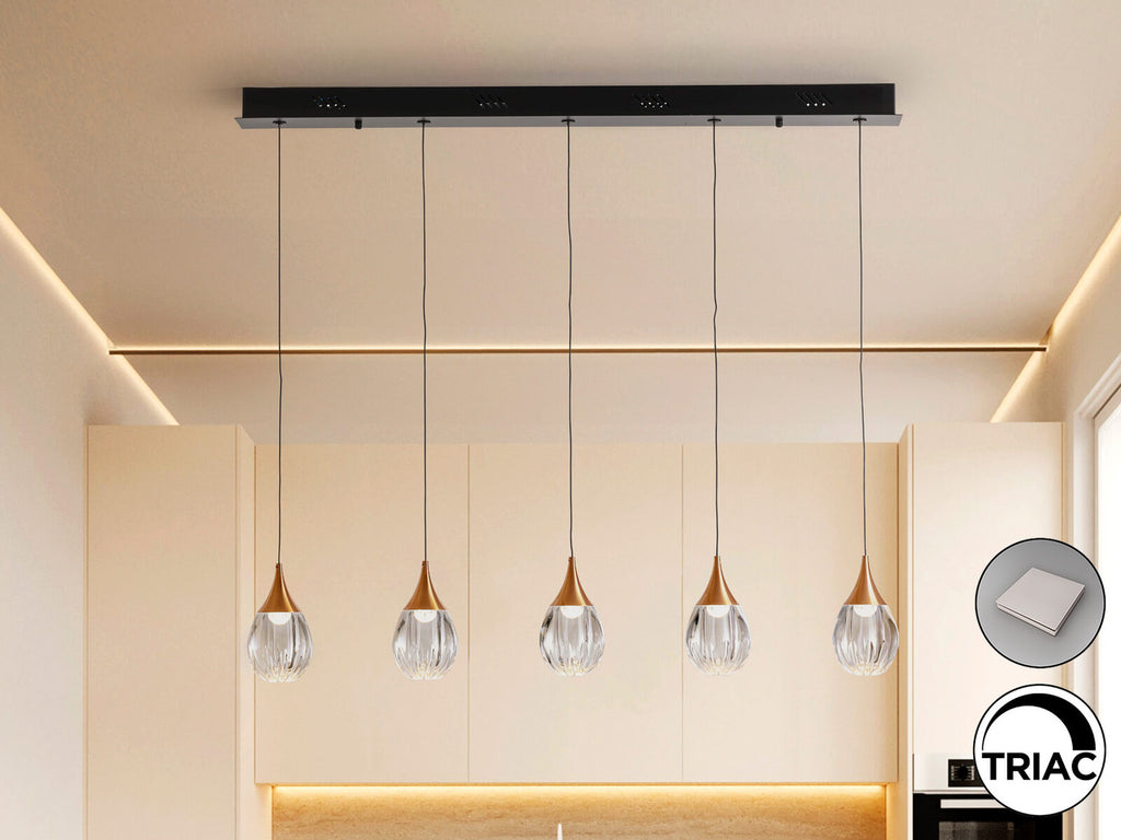 Lámpara de techo Corina 5 luces negro y cobre