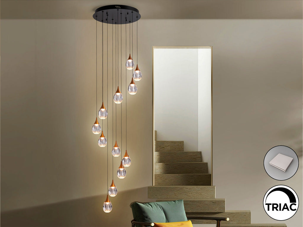 Lámpara de techo Corina 12 luces negro y cobre